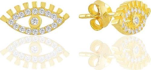 Gümüş altın yaldızlı zirkon taşlı eye göz küpe 