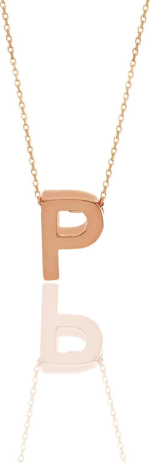 Gümüş rose üç boyutlu minimal  P  harf kolye 