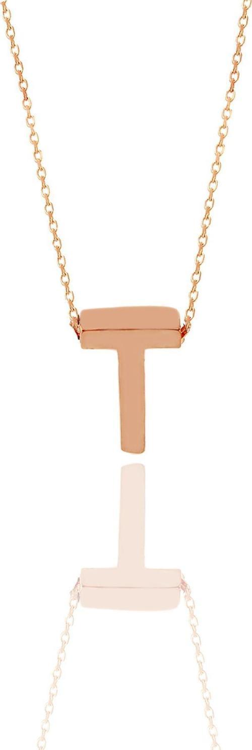 Gümüş rose üç boyutlu minimal  T harf kolye 