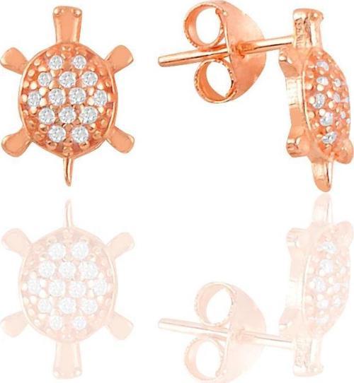 Gümüş rose zirkon taşlı kaplumbağa küpe 