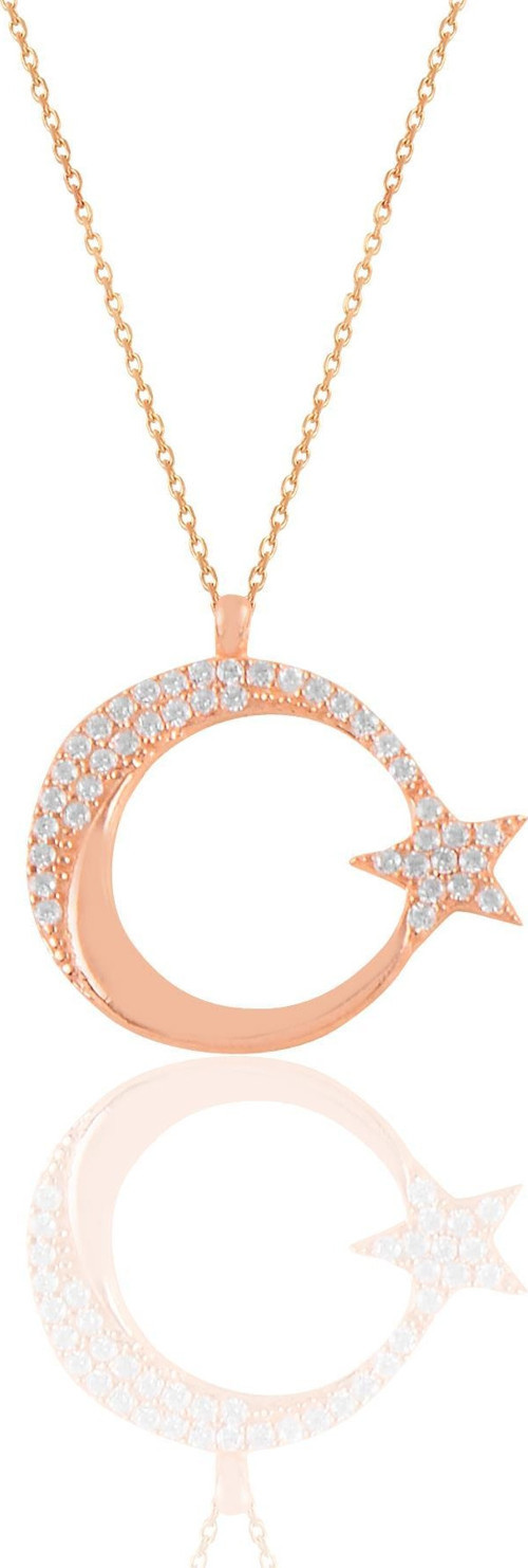 Gümüş rose zirkon taşlı ay yıldız kolye