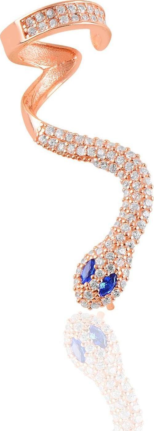 Gümüş rose safir taşlı tekli yılan küpe. 