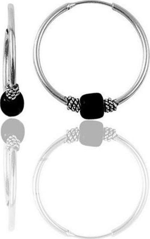 Gümüş 12 mm mini  siyah taşlı halka küpe 