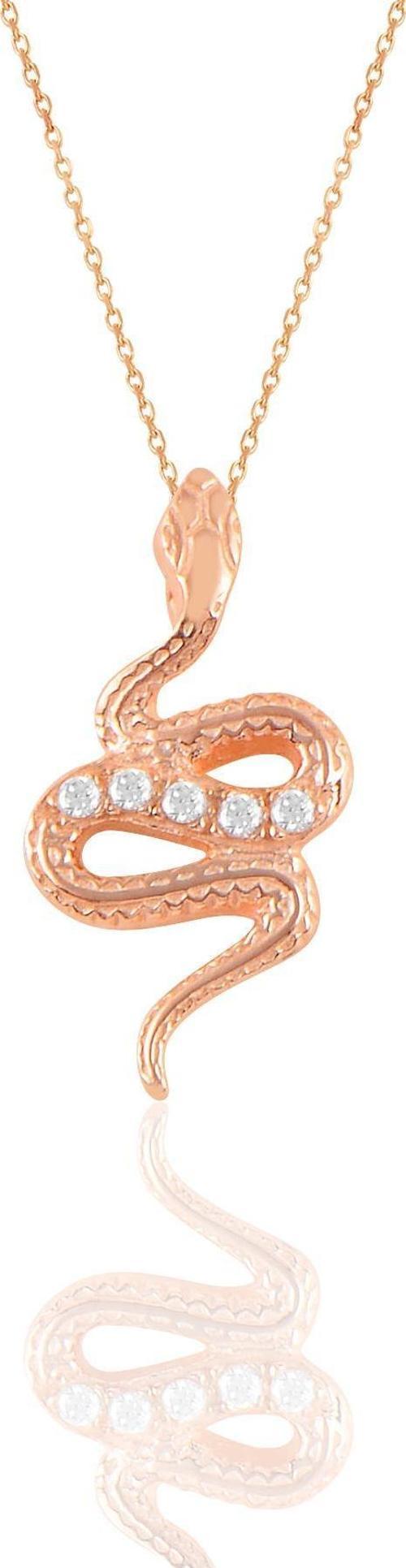 Gümüş rose  zirkon taşlı yılan kolye 