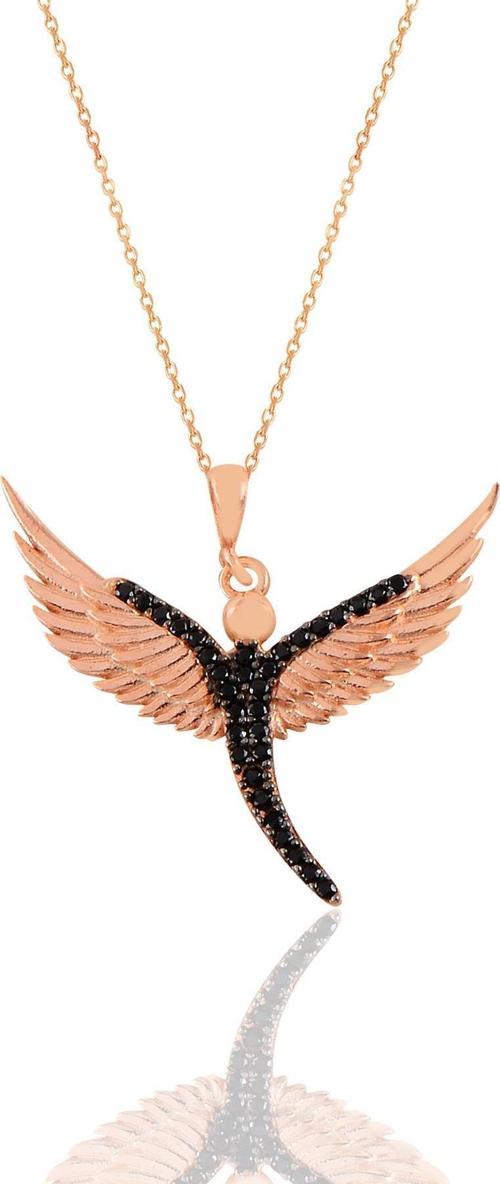 Gümüş rose siyah taşlı kanat kolye