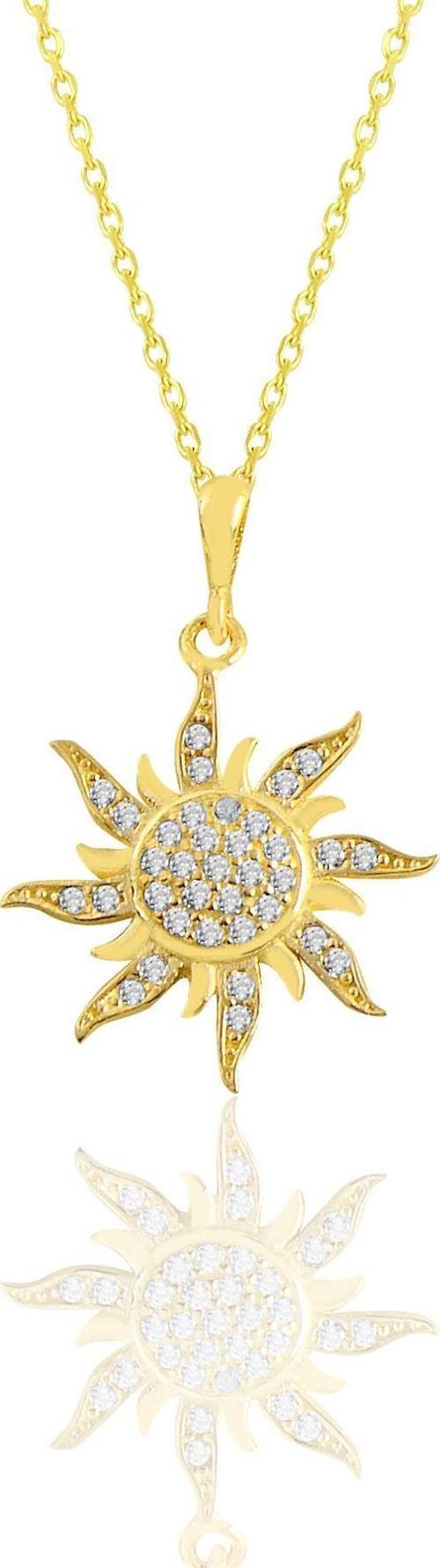 Gümüş altın yaldızlı zirkon taşlı güneş kolye