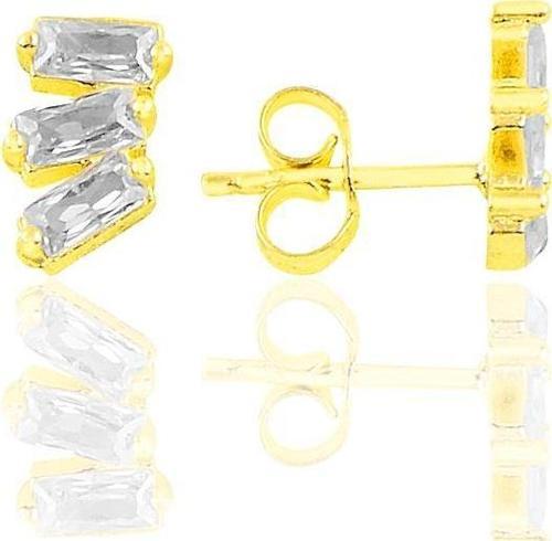 Gümüş altın yaldızlı  üç baget taşlı küpe 