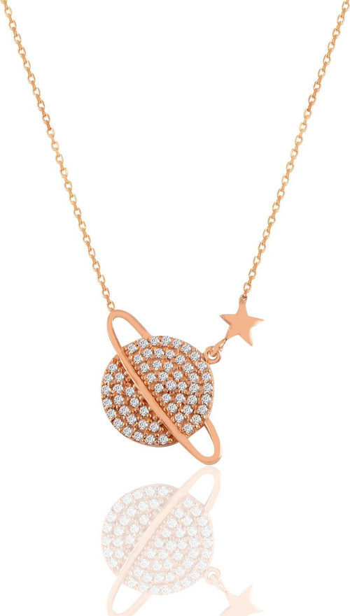 Gümüş rose zirkon taşlı gezegen kolye