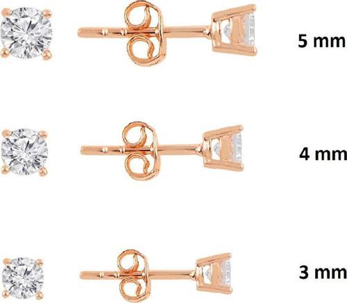 Gümüş rose pırlanta montürlü 3 boy tektaş kombin küpeler 