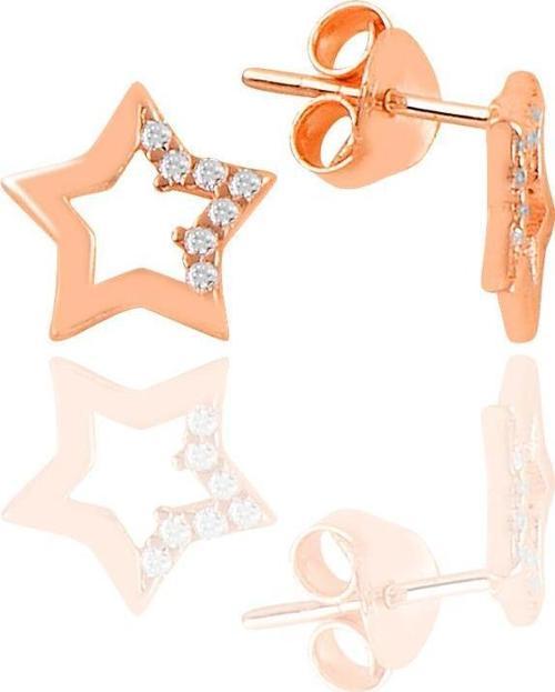 Gümüş rose zirkon taşlı yıldız küpe 