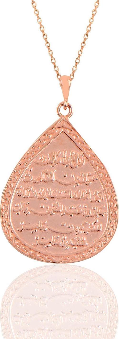 Gümüş rose kıtmir duası yazılı damla modeli kolye