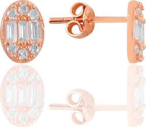 Gümüş rose zirkon baget taşlı oval küpe  