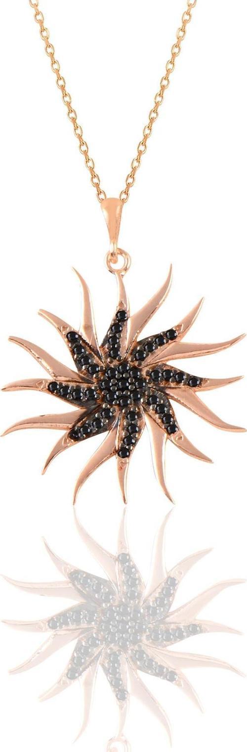 Gümüş rose siyah taşlı güneş kolye