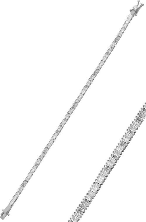 Gümüş pırlanta modeli beyaz altın rodajlı baget taşlı  bileklik  