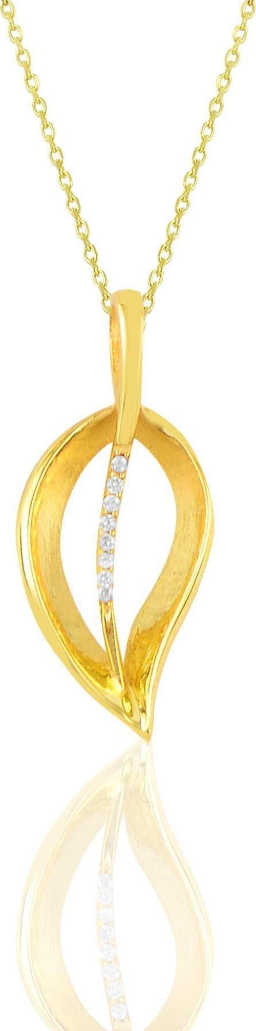 Gümüş altın yaldızlı zirkon taşlı yaprak kolye 