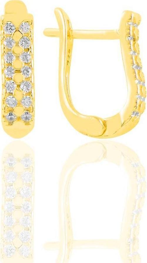 Gümüş altın yaldızlı zirkon taşlı çift sıra taşlı j küpe