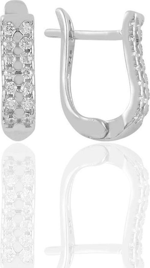 Gümüş rodyumlu  zirkon taşlı  çift sıra taşlı  j küpe 