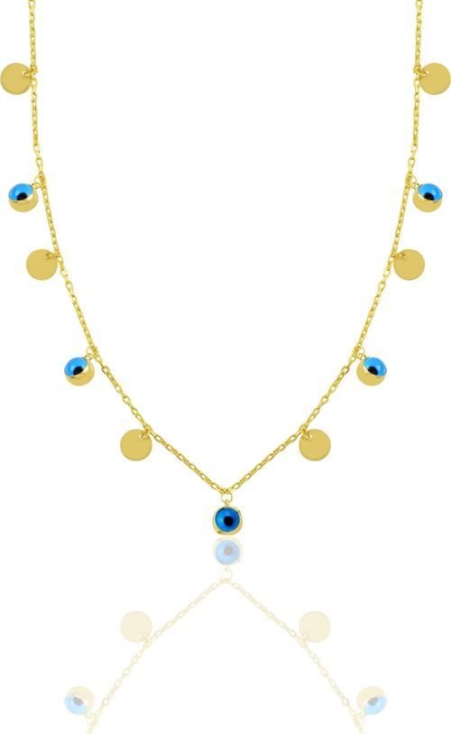 Gümüş altın yaldızlı pullu çift taraflı cam göz nazarlı kolye 