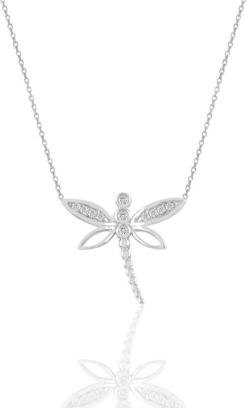 Gümüş beyaz altın rodyumlu zirkon taşlı yusufçuk kolye