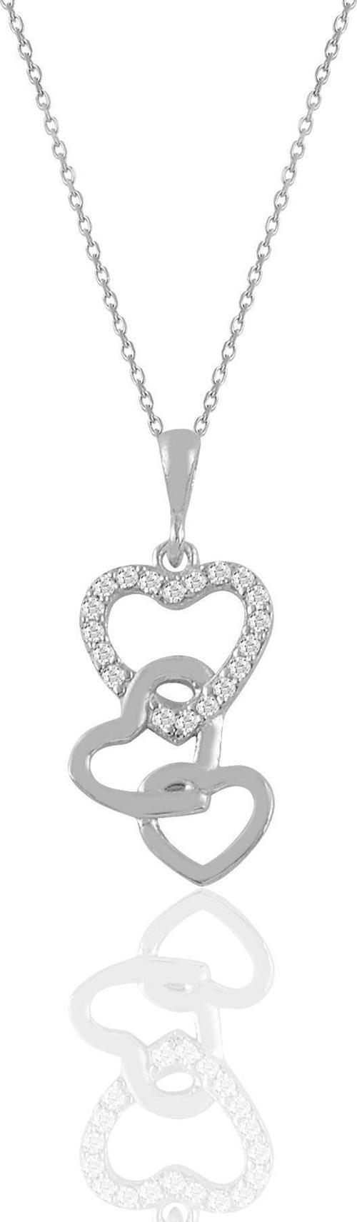 Gümüş rodyumlu zirkon taşlı birleşen kalpler kolye 
