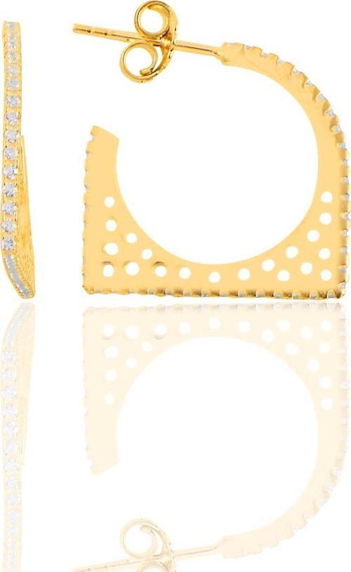 Gümüş altın yaldızlı zirkon taşlı geometrik küpe 