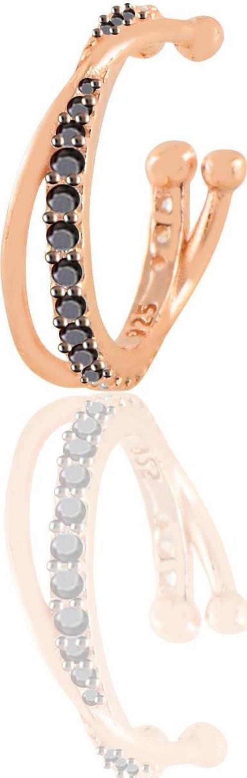 Gümüş rose onix taşlı iki sıra görünümlü  sıkıştırmalı tekli  kıkırdak küpe 