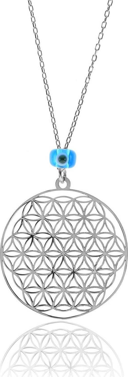 Gümüş rodyumlu nazarlı yaşam çiçeği kolye  