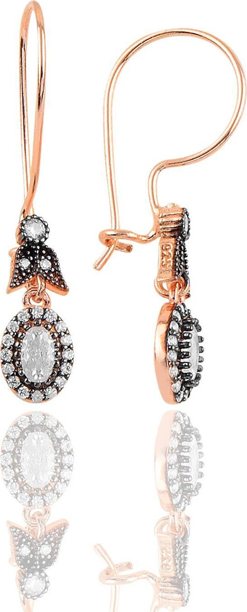 Gümüş rose elmas montürlü oval küpe…