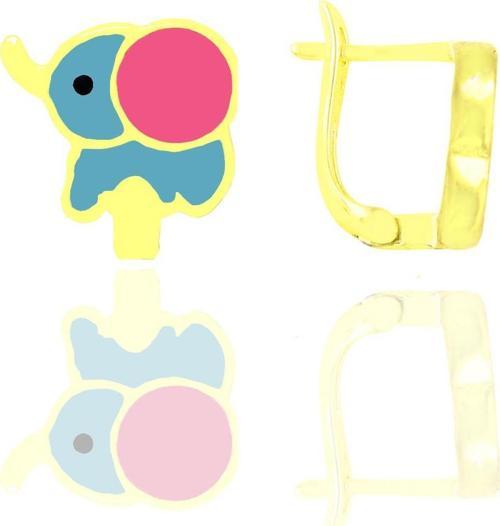 Gümüş altın yaldızlı mavi mineli fil küpe 