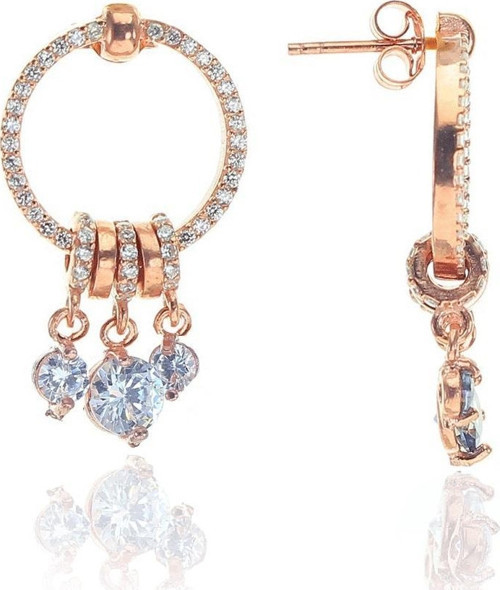 Gümüş rose zirkon taşlı sallantılı ring küpe