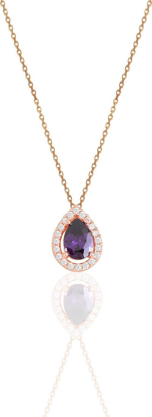 Gümüş rose ametis taşlı damla modeli kolye