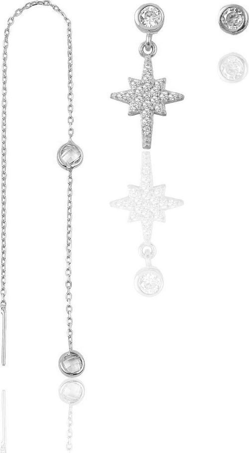 Gümüş rodyumlu zirkon taşlı kutup yıldızı kombin üçlü küpe seti