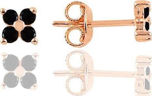 Gümüş rose siyah taşlı yonca küpe 