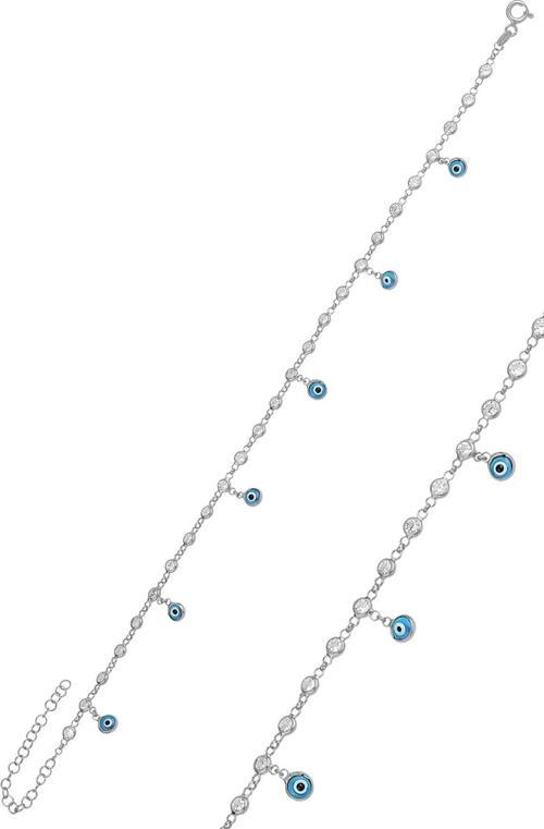 Gümüş rodyumlu zirkon taşlı cam göz sallantılı halhal 