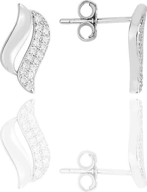 Gümüş rodyumlu zirkon taşlı dalga küpe. 