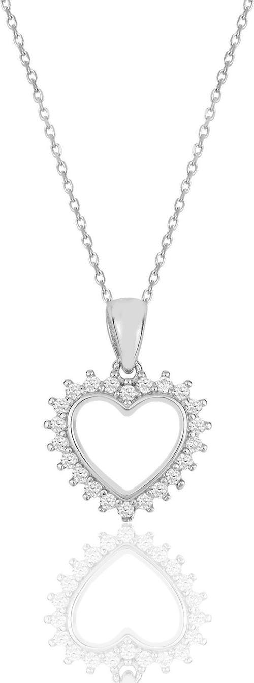 Gümüş rodyumlu zirkon taşlı kalp kolye.
