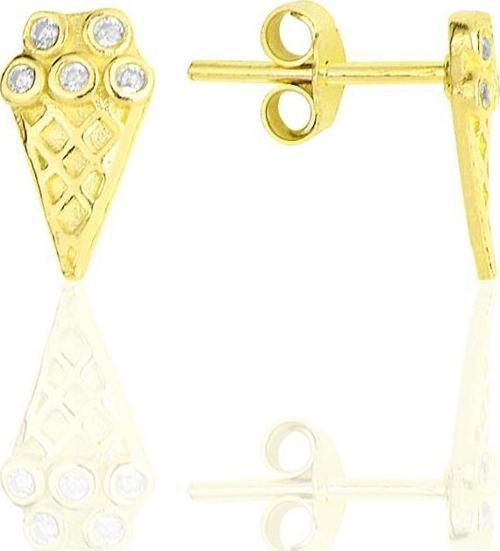 Gümüş altın yaldızlı zirkon taşlı dondurma küpe 