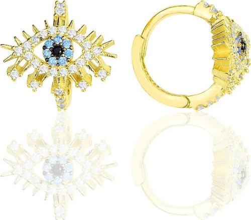 Gümüş altın yaldızlı zirkon taşlı lareyn halka küpe