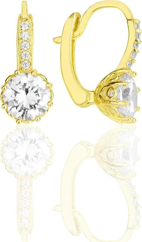 Gümüş altın yaldızlı zirkon taşlı elmas montürlü küpe 