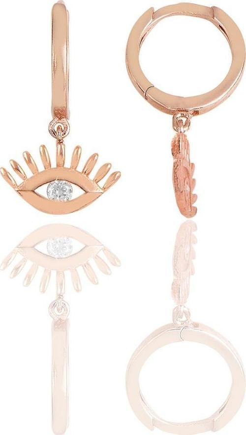 Gümüş rose zirkon taşlı kirpikli göz küpe 