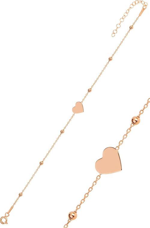 Gümüş rose top top zincirli kalp bileklik 