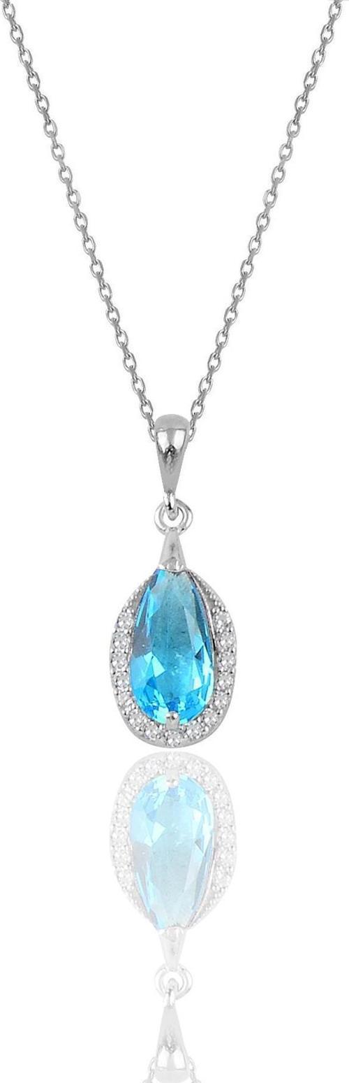 Gümüş rodyumlu akuamarin ve zirkon taşlı damla modeli kolye 