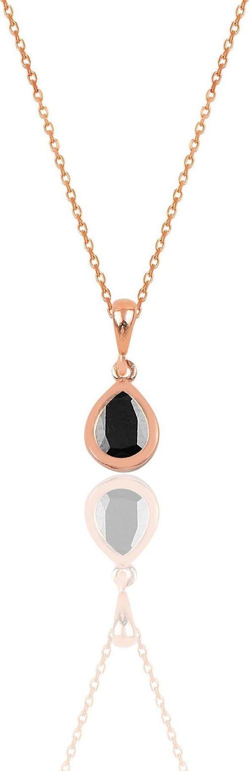 Gümüş rose onix taşlı damla modeli kolye 