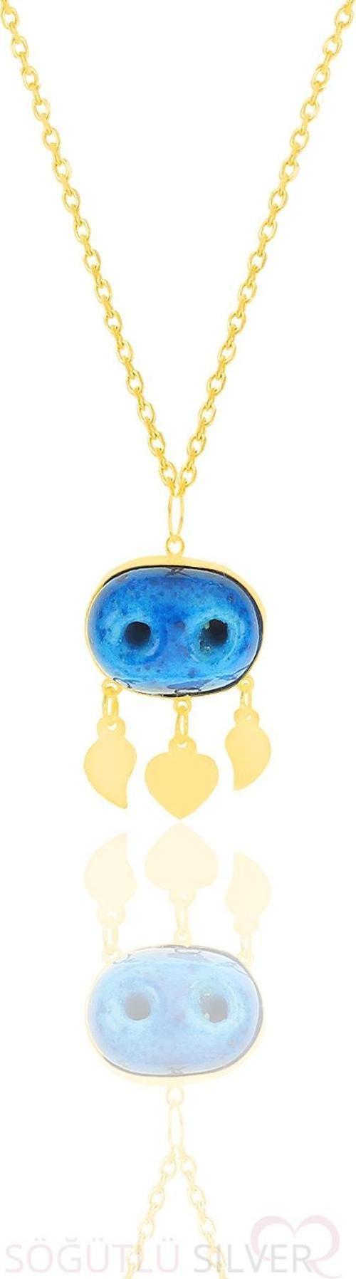 Gümüş altın yaldızlı süryani nazar boncuğu kolye 