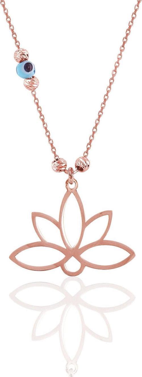 Gümüş rose nazarlı dorica sonsuz yaşamın simgesi lotus kolye 