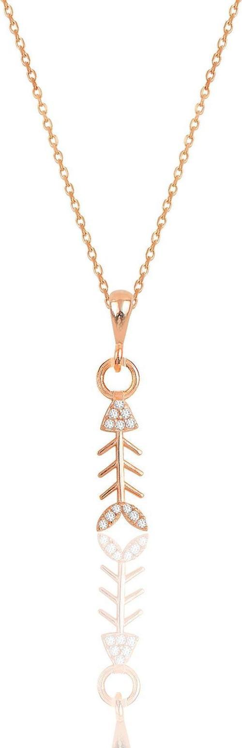 Gümüş rose zirkon taşlı balık kılçığı modeli kolye 