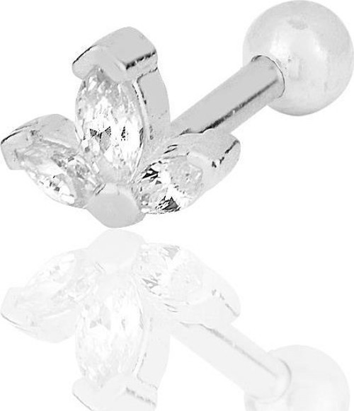 Gümüş rodyumlu zirkon üç taşlı Tragus helix Piercing küpe