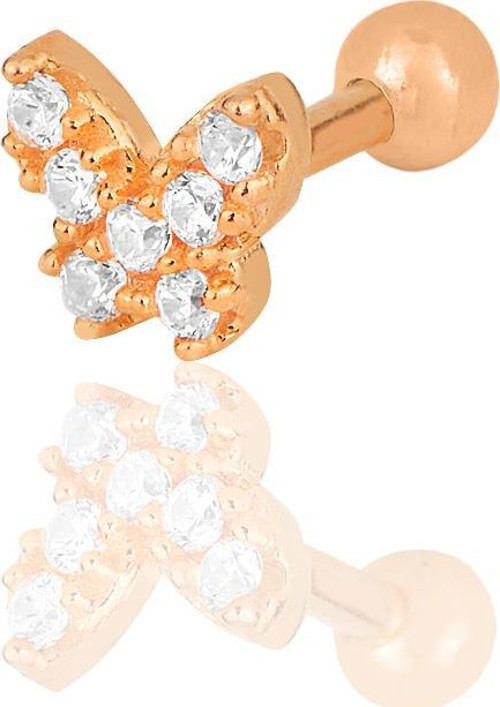 Gümüş rose zirkon taşlı kelebek modeli Tragus helix Piercing küpe