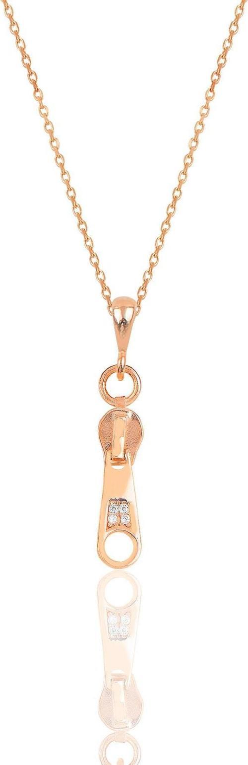 Gümüş rose zirkon taşlı fermuar kolye 