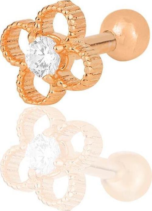 Gümüş rose zirkon taşlı yonca modeli Tragus helix Piercing küpe 